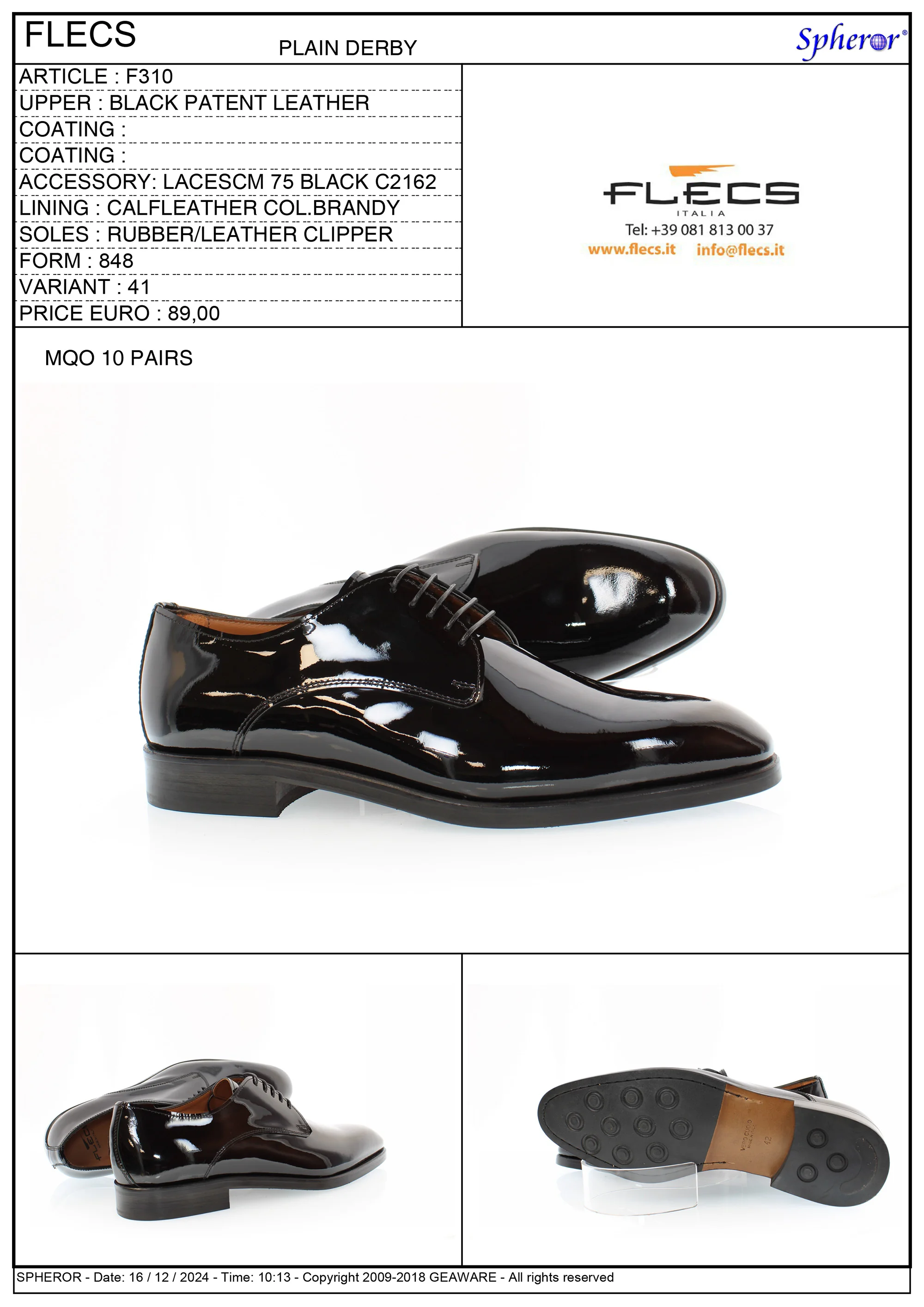 Flecs Black Italian Leather Derby Luxury Formal Business Sartorial Dress Shoe 43 Made In Italy FLECS Brand Office Top Grade Leather Man  main image 3