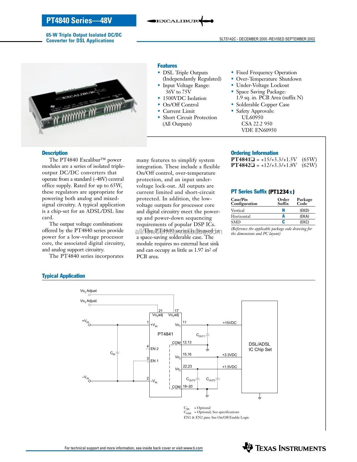 Hot sale Original PT4841A Power Supply - Board Mount Isolated Module DC DC Converter 3 Output 36V - 75V Input 26-SIP Module