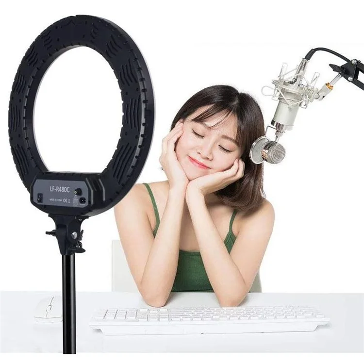 LF-R480C 18'' Led pink Ring Light Photographic Lighting 3200-5800K 100W Ring Lamp Tripod & Mirror for Phone Camera Video