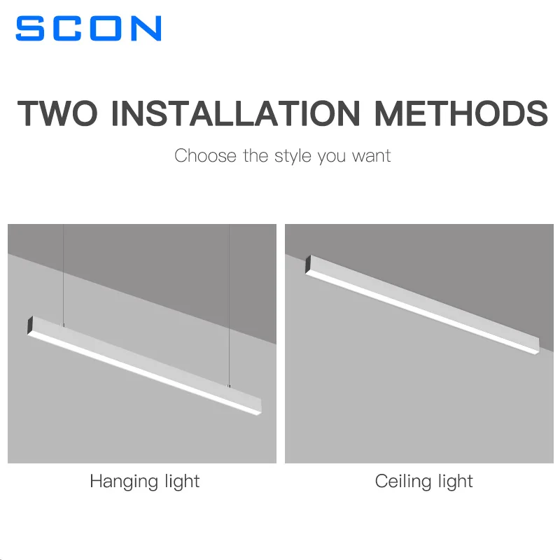 SCON Rectangular Pendant Line Light 45W Big Power Indoor Commercial Office Hanging Pendant Lamp
