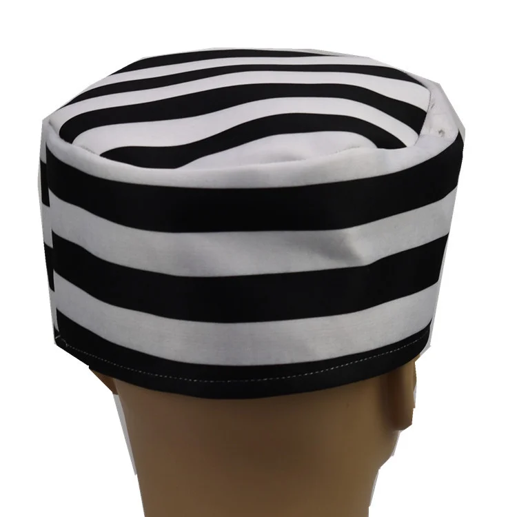 Manwu Factory's Handmade Polyester Prisoner Cap Black and White Striped Hat for Cosplay or Party Character Use