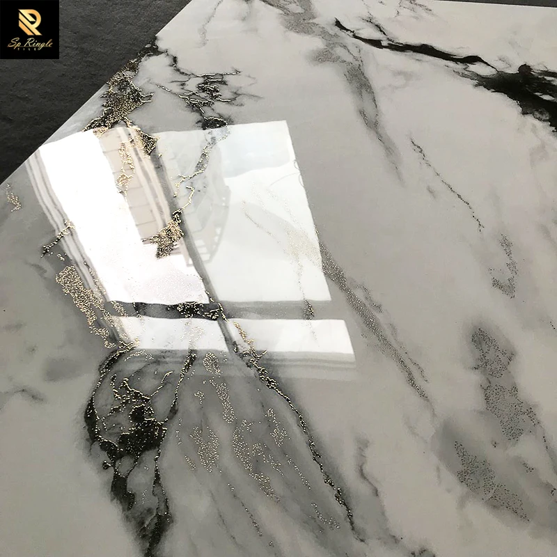 Springletile Interior Marble Tile Polished Kitchen Anti-slip Ceramic Gold Glitter Black Panda White Floor Glazed Porcelain Tile