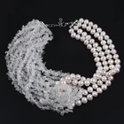 Necklace Bead Wholesale Natural 9-10mm Potato Shape Freshwater Pearls Bead And White/Red/Blue Gravel Mixed Necklace