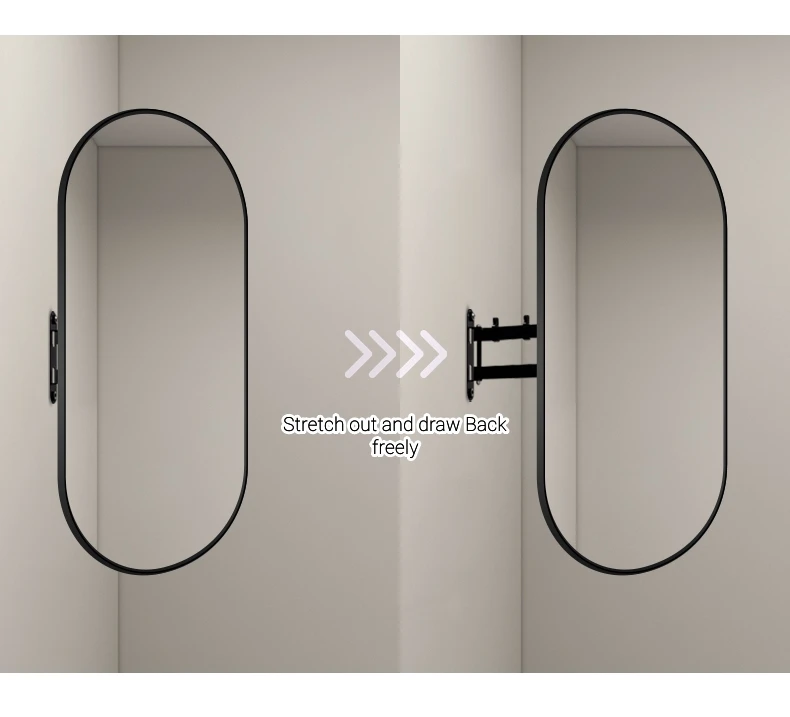 product oval shape aluminum framed rotating stretching bathroom mirror wall mounted make up foldable mirror washstand mirror-9