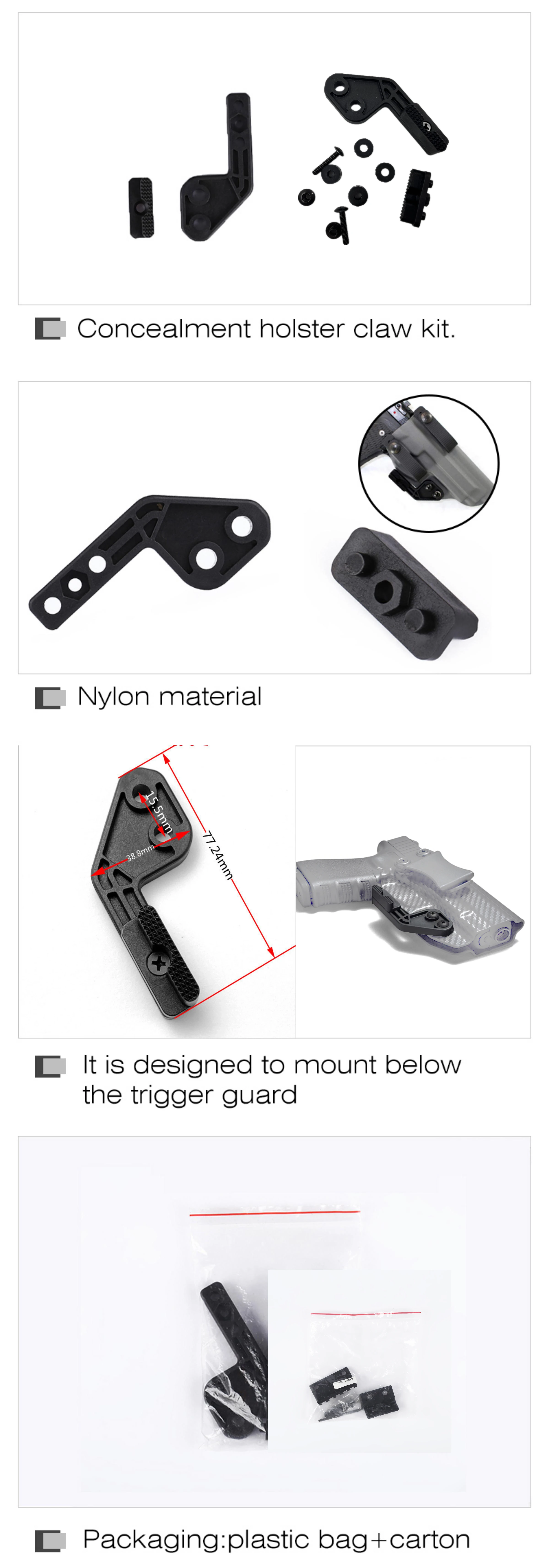 Iwb Kydex Holster Claw Concealed With Hardware Kit Concealment For Iwb