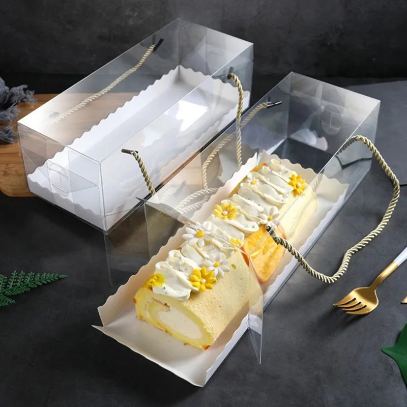 Clear Packing Long Large Swiss Roll Cake Box Custom Printed PET Bakery Packing Dessert Packaging Clear Pastry Box for Cookies