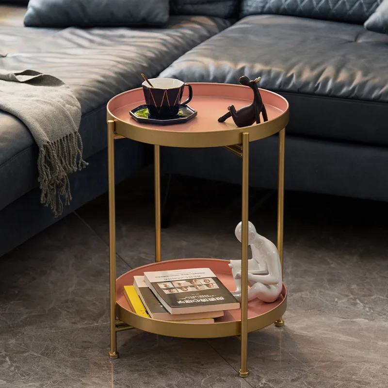 Nordic Wrought Iron Folding Simple Round Living Room Side Table Modern