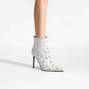 Women's Western Fashion Stiletto Embroidered Ankle Boots Zip Pointed Toe Booties for Party Shoes Summer Autumn Lightweight