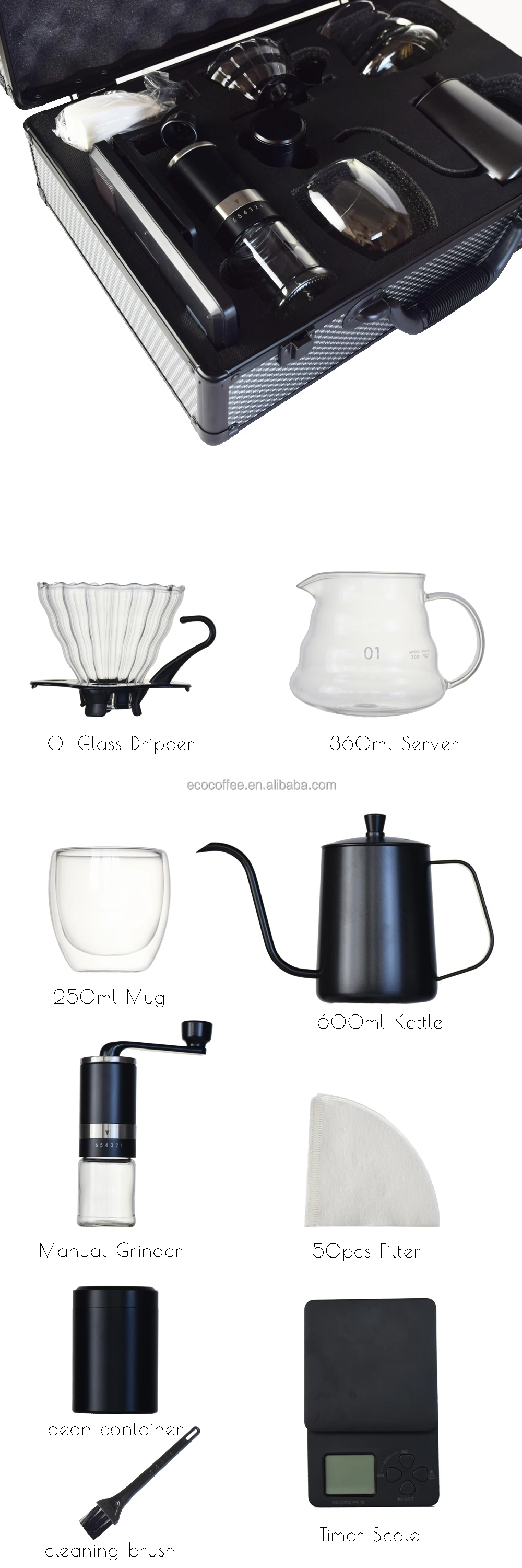 Fashion Portable Coffee Serving Set Grinder Scale With Timer Pour Over