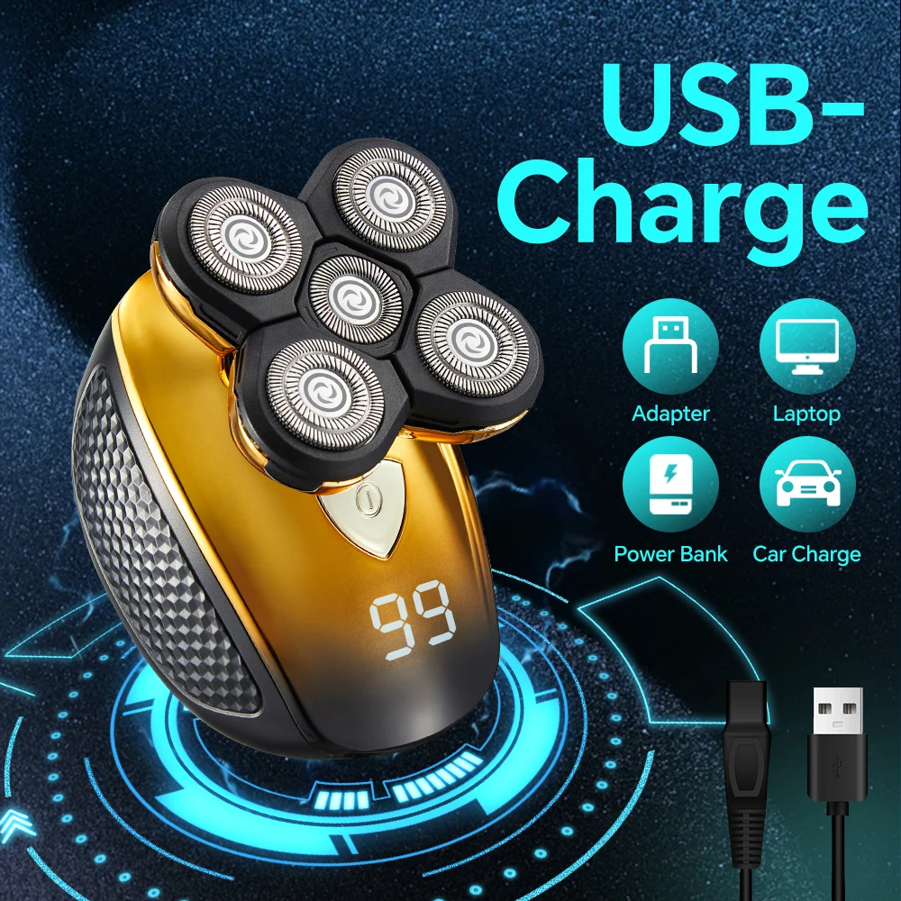 USB Stainless Steel Five-Blade Digital Display Body Hair Trimmer for Household RV Use Beard Trimmer Rotary Electric Shaver supplier