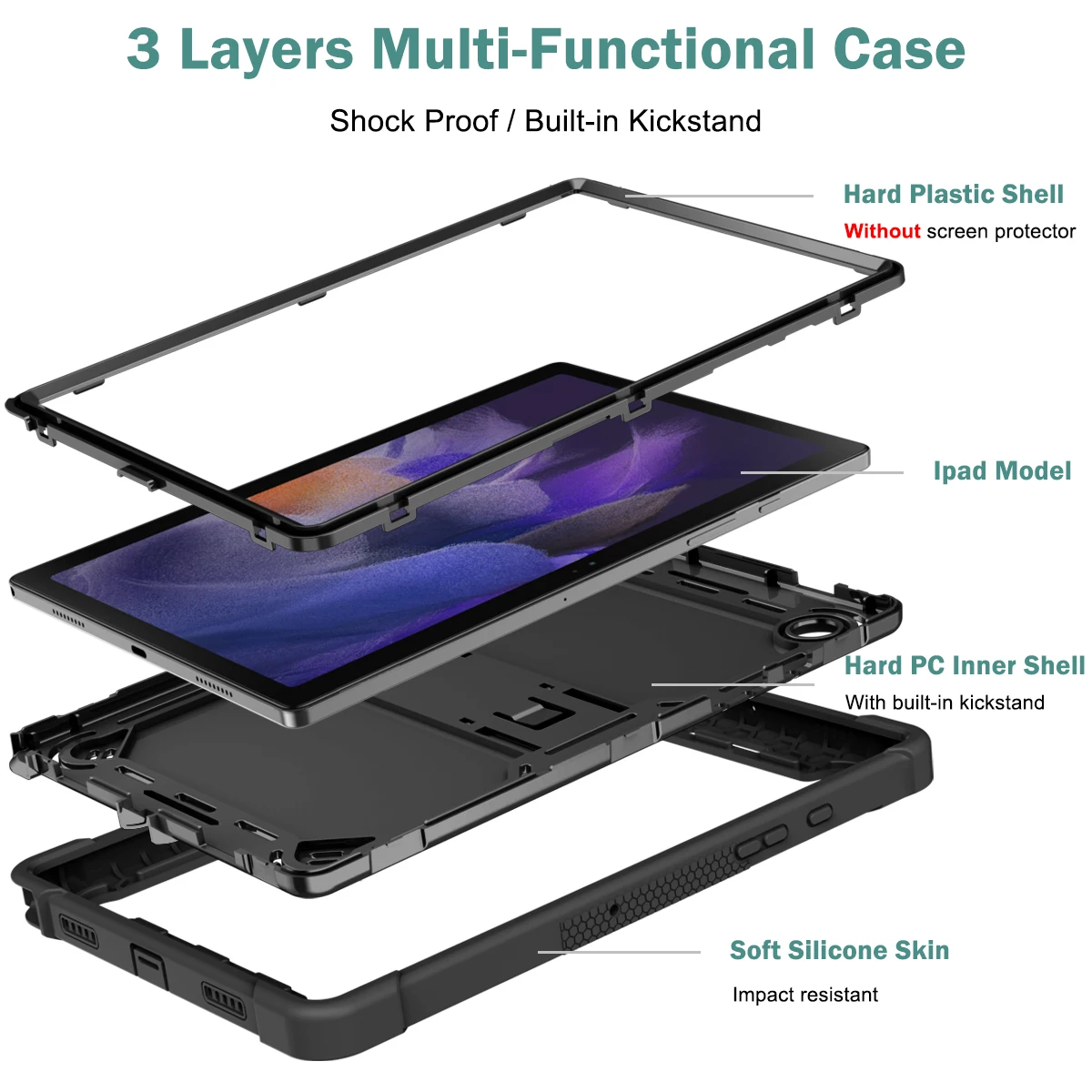 Triple Layers Combo Defender Level Protection Shockproof Silicone Case for Samsung Galaxy Tab A8 Case Tablet Cover