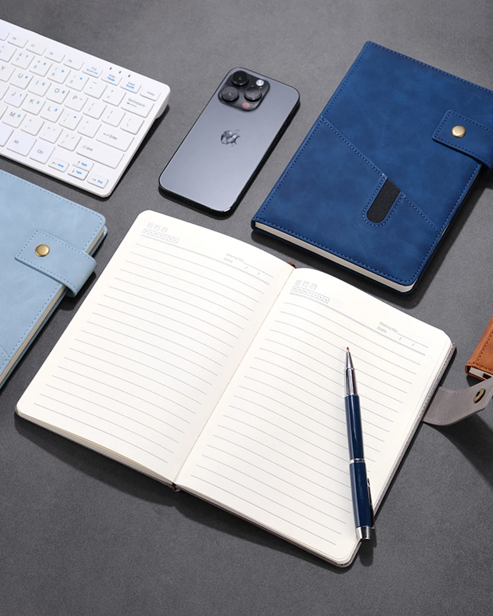 Premium 100 Sheet Notebook Planner Classic Commercial Design PU Leather Pocket Sewn Hot Press Bound Diary Custom Journal Gift