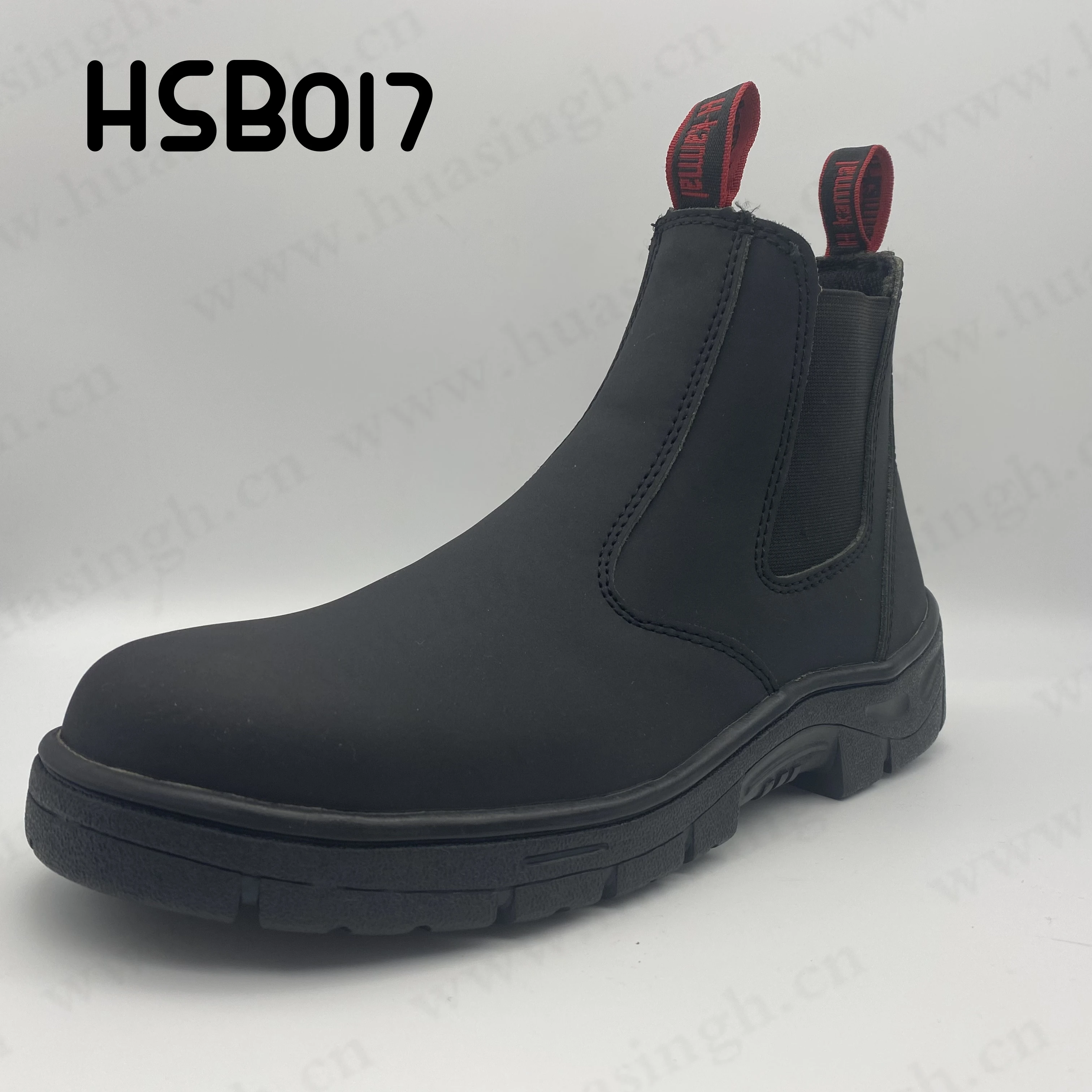 Rwh,pull-on style anti-smash nubuck leather safety boots steel plate insert rubber outsole with stitching work boots HSB017