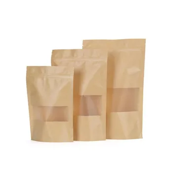 Custom printed  kraft paper stand up food packing bag with window coffee bag