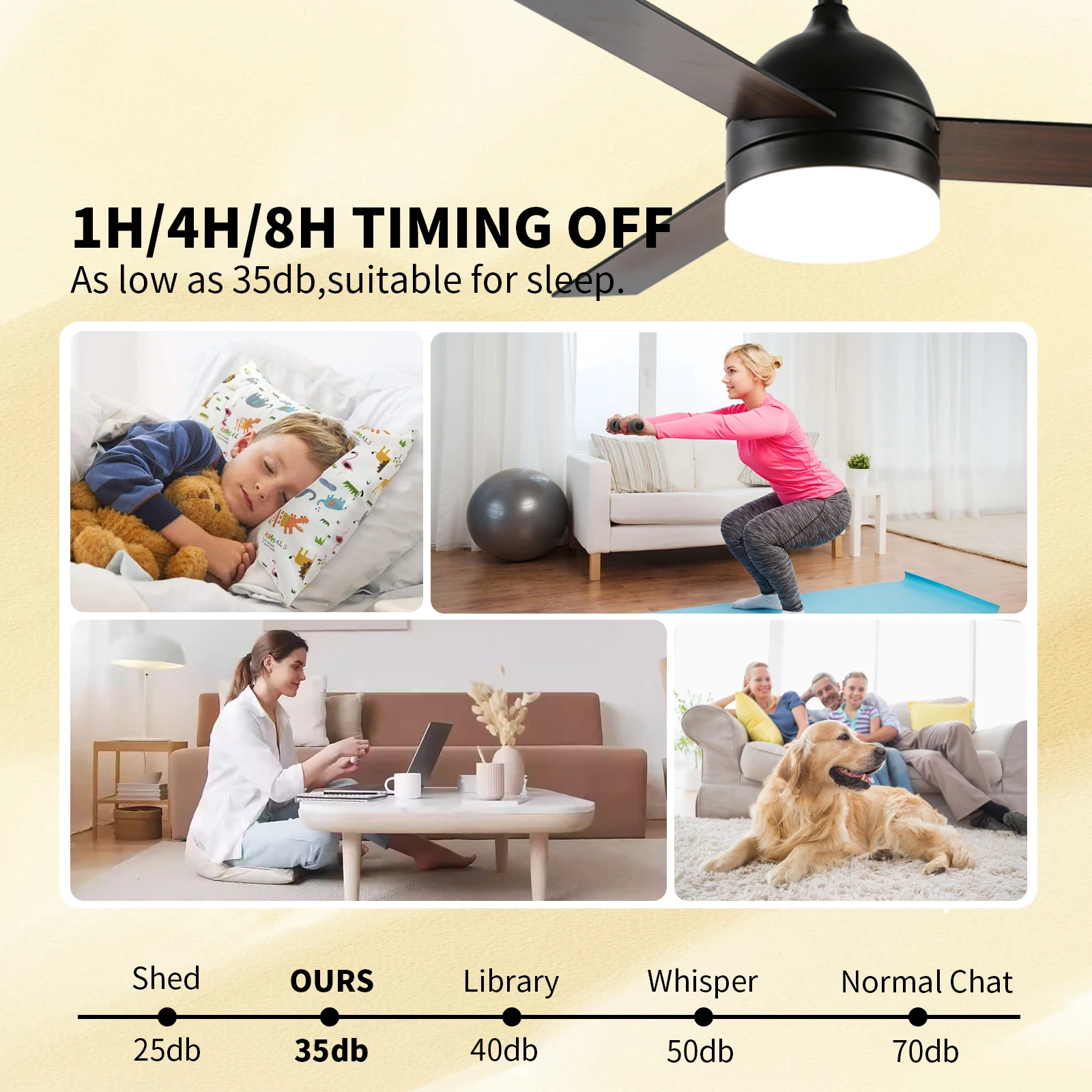 Modern 40-Inch LED Indoor Ceiling Fan Light Low Profile Remote Control 4 Plywood Blades DC Motor Electric Air Cooling for Hotels