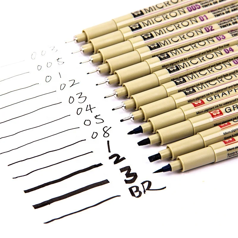 6PCS Black Uni Pin Fineliner Drawing Fine Liner Comic Needle Pens 0.05mm -  0.8mm