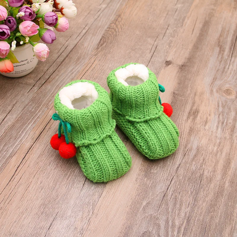 New design winter warm fleece double layer newborn baby crochet shoes