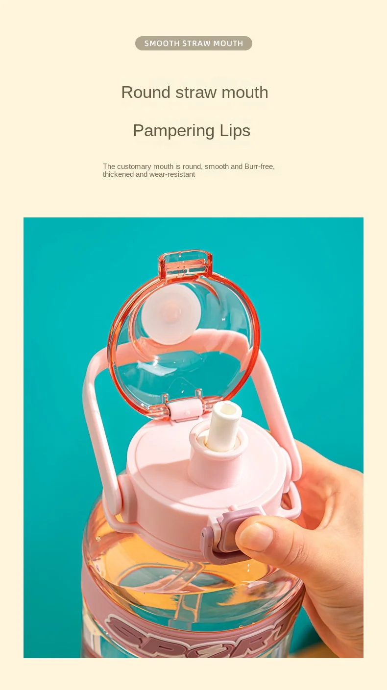 Leakproof Clear Straw Cup With Plastic Handle Large-capacity Desktop Office Water Bottle