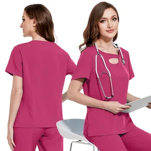 Custom Logo Unisex Seamless Fusing Knitted Polyester Hospital Scrub Uniforms Set Doctors Nurses Dental Use Jogger Pants Four