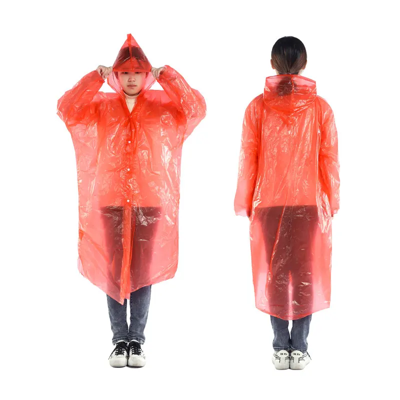 Free Sample for Poncho Disposable Rain Coat Hooded Raincoat for Adults Waterproof Plastic Material for Rainy Camping and Hiking