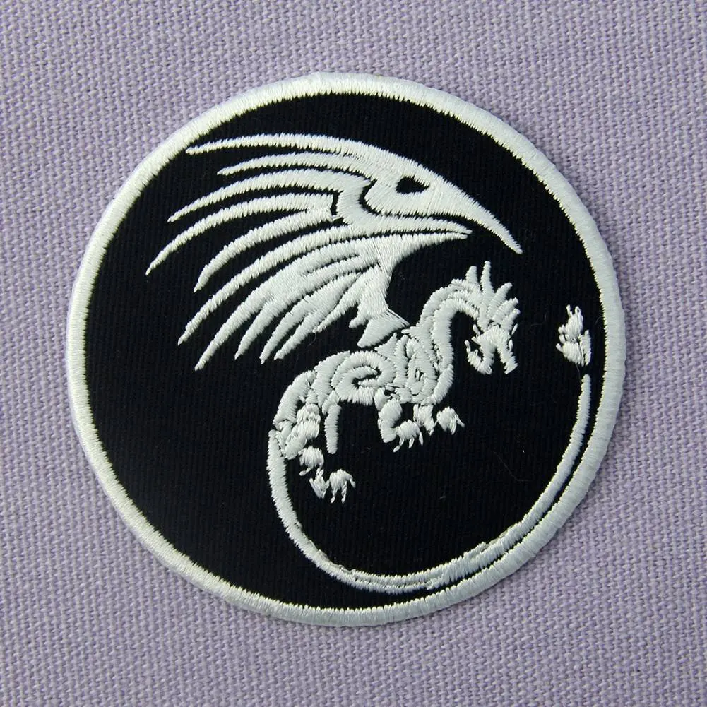 White and Black Color Pattern Dragon Symbols of Power and Might Patch Cloth Applique Iron on Sew on Embroidered Embroidery Patch