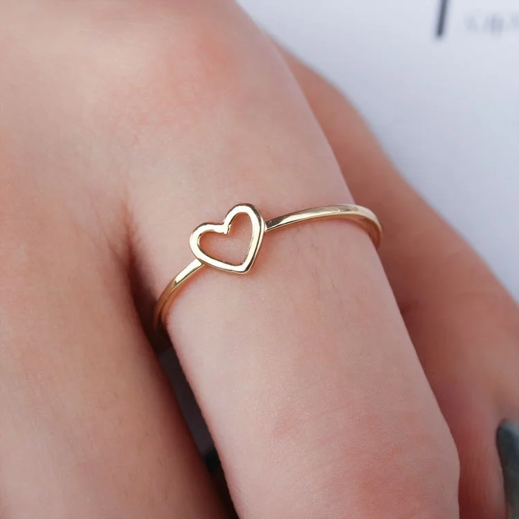 Korea Trendy Simple Love Heart Ring Gold Silver Plated