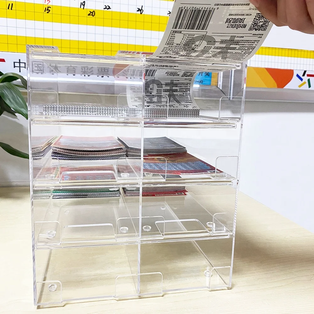 Lottery Store 4 Layers Custom Logo Countertop Plastic Lottery Ticket Display Box Dispenser Clear Acrylic Lottery Box