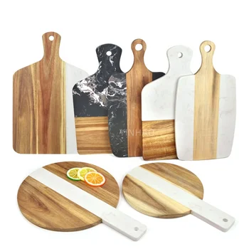 Kitchen Gadgets Marble And Acacia Wood Cutting Board Rectangular Shaped Wood And Marble Cutting Board