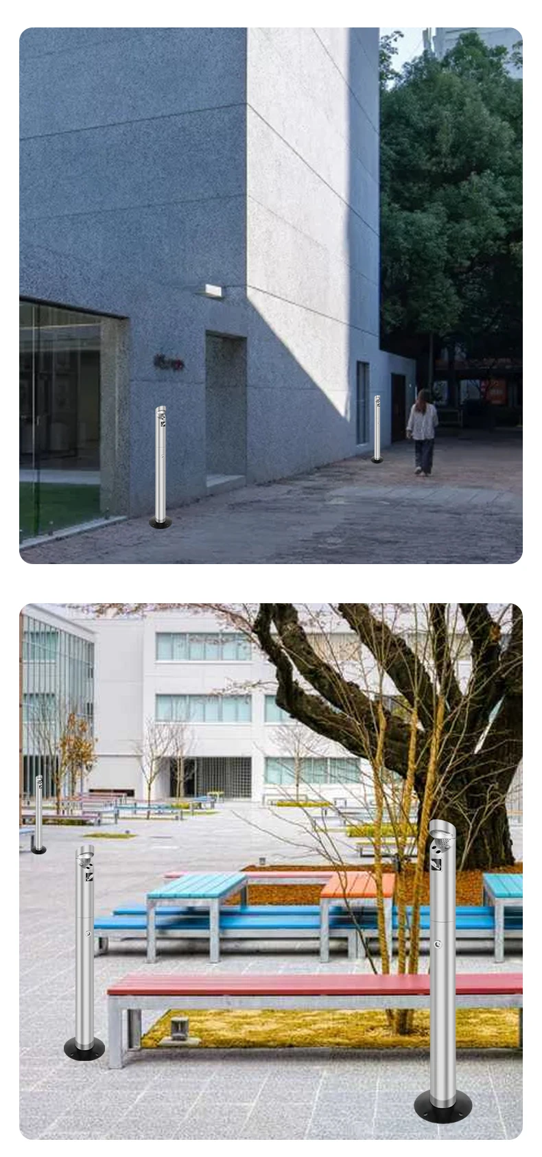 Weatherproof Ashtray Stand Outdoor Ashtray Column Cigarette Butt Receptacle Cigarette Butt Disposal Column 36-inch Metal Silver