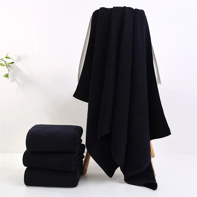 Хлопковые черные полотенца с логотипом на заказ для отеля, черные макияжные полотенца 35x75 см, 70x140 см, махровые хлопковые черные наборы банных полотенец