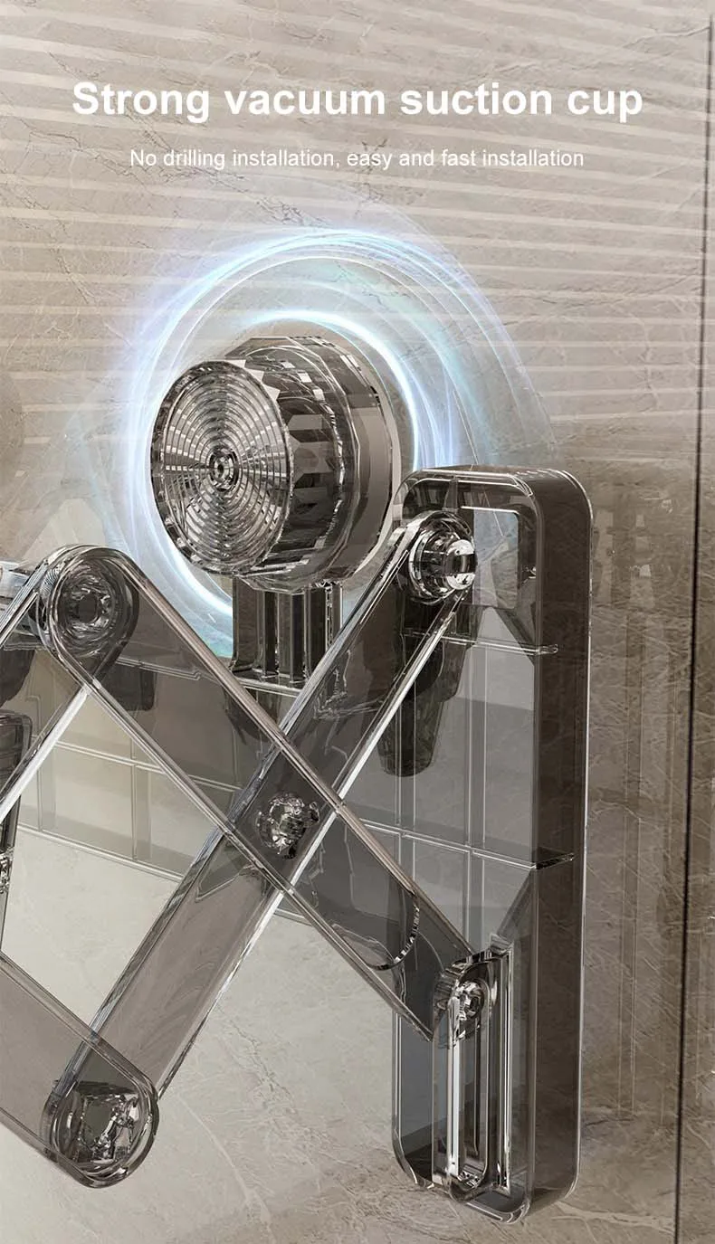 Household Drying Rack with Suction Cup Non-Punch Balcony Folding Hanger Storage Rack for Clothes & Socks Wall Use