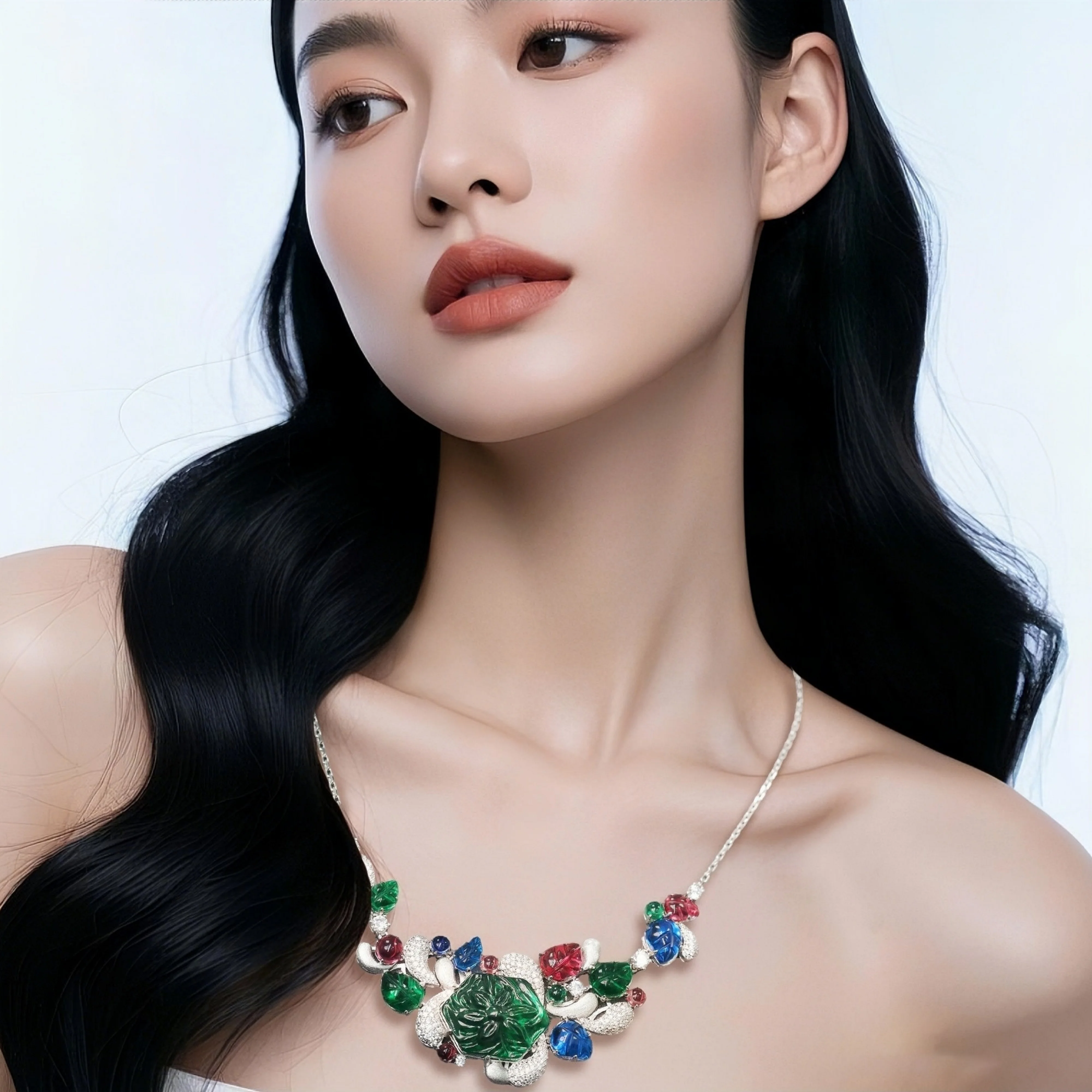 MUSHAN Jewelry Factory 925 Sterling Silver Fine Jewelry Chain Necklace High Carbon Diamond Tutti Frutti Style Charm Necklaces