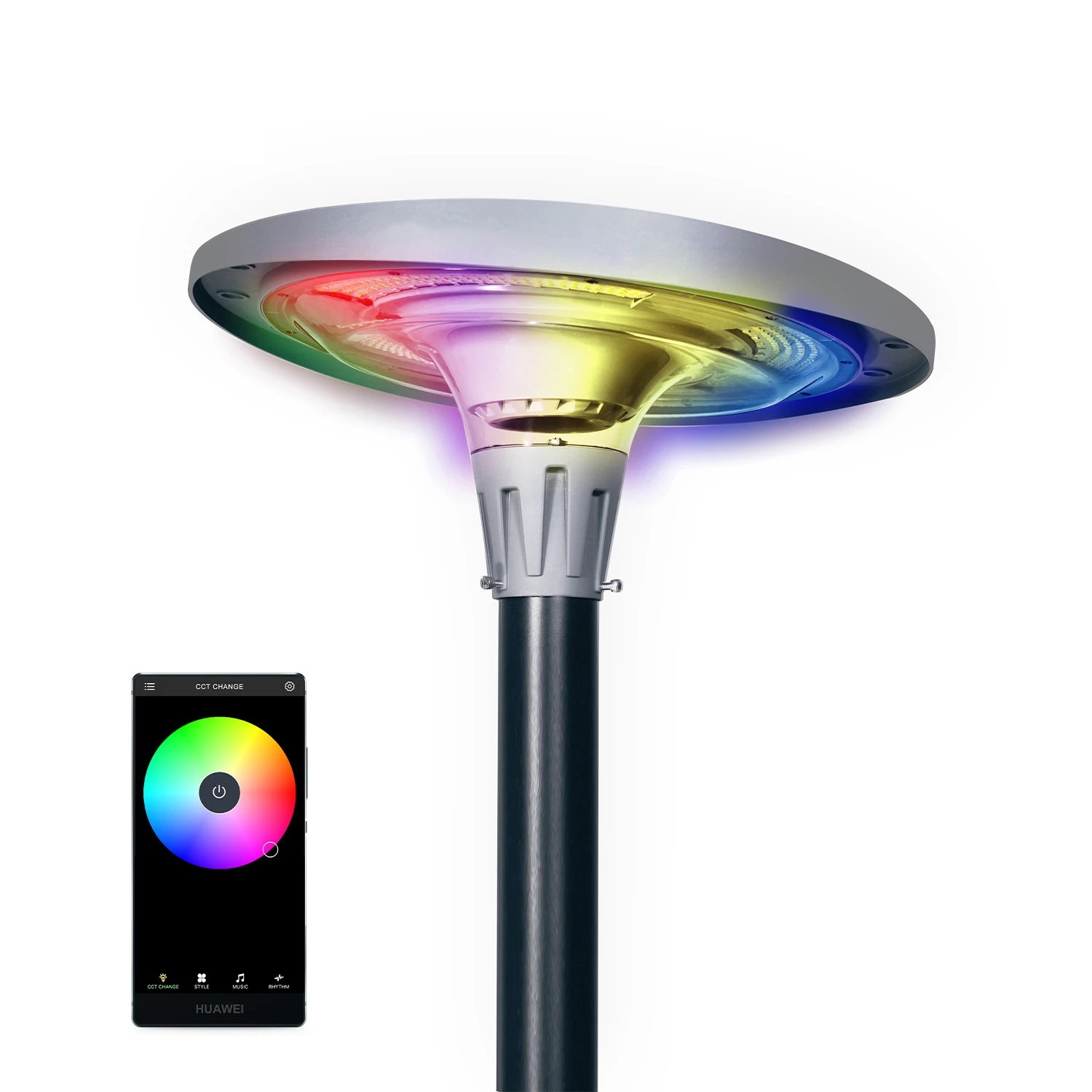 UFO shape round Die-casting aluminum led solar street garden light with RGB white warm white