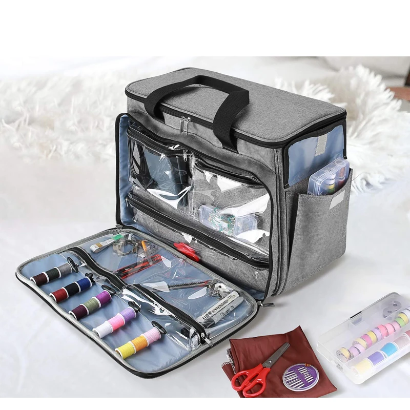 Luxja Sewing Machine Bag with Large Sewing Supply Organizer Bundle, Gray