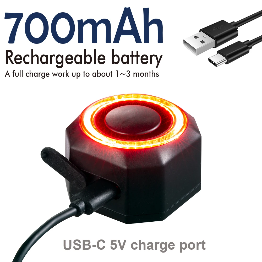 Rechargeable USB Powered Bicycle Alarm with Vibration Sensor Tail Light Smart Brakes Flashlight LED Light for Bikes