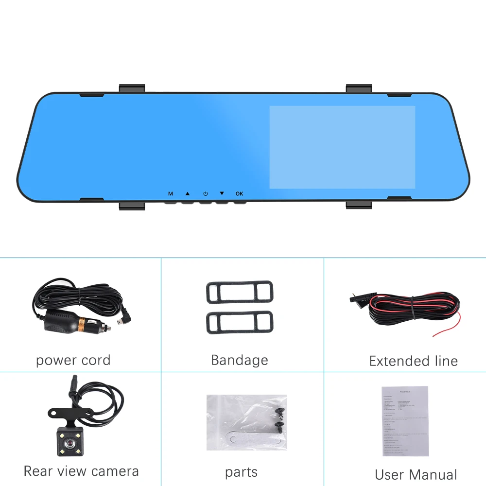 Podofo 4.5" Car Black Box Full HD 1080P Dual Lens Dash Cam Front and Rear View Mirror Car DVR Camera Night Vision