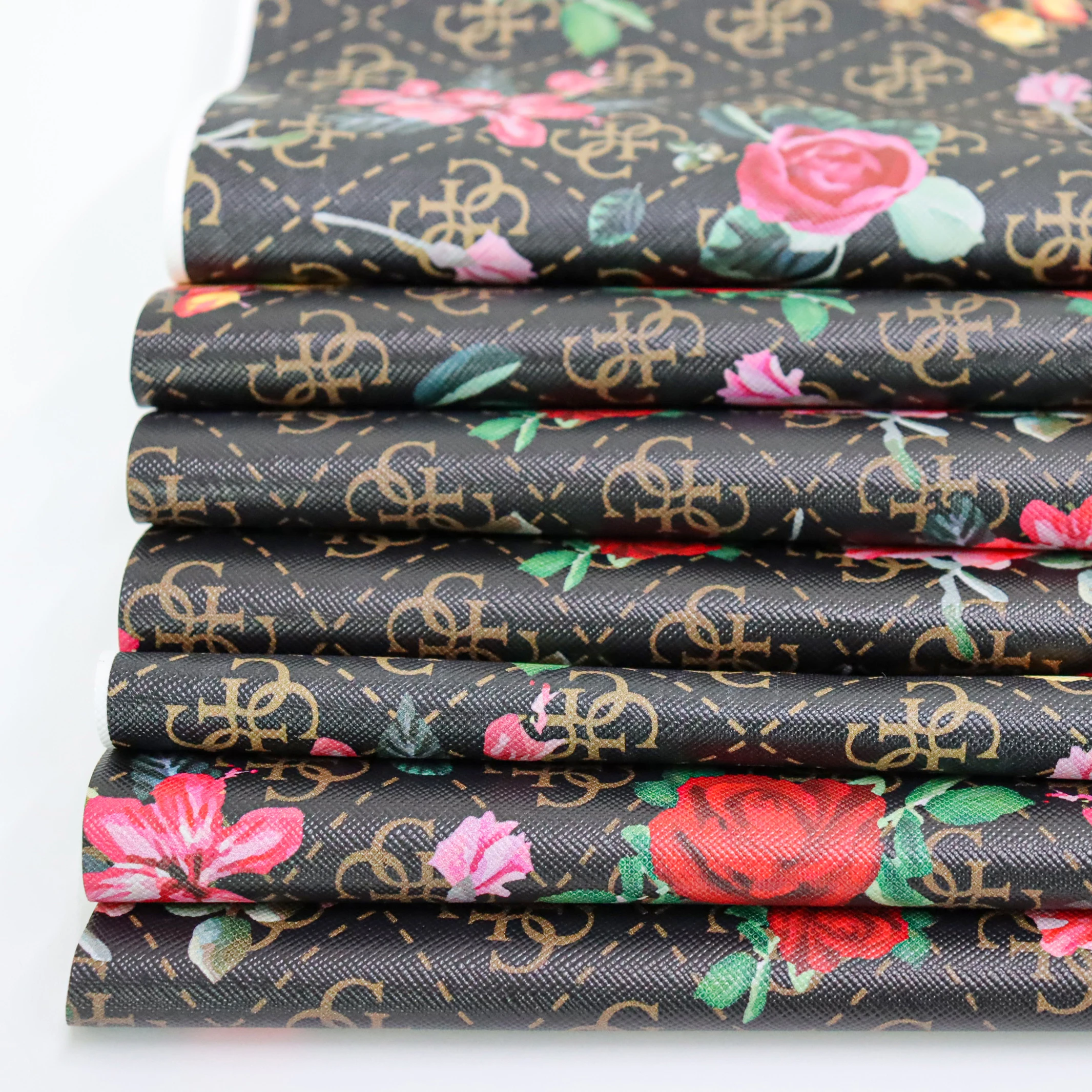 Wholesale Custom Embossed Print Leather Pvc Microfiber Synthetic Faux Leather Fabric