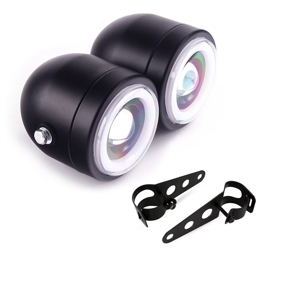Светодиодный мотоциклетный фонарь, двойная фара головного света + кронштейн для Harley Softail Chopper Honda Suzuki CG125 GN125 Cafe Racer