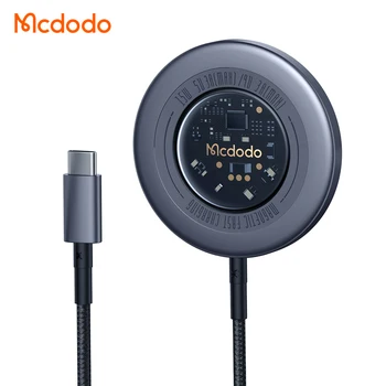 Mcdodo 233 Aluminum Alloy With Transparent Case Smart Magnetic Wireless Phone Charger 15W Wireless Magnetic Cell Phone Charger