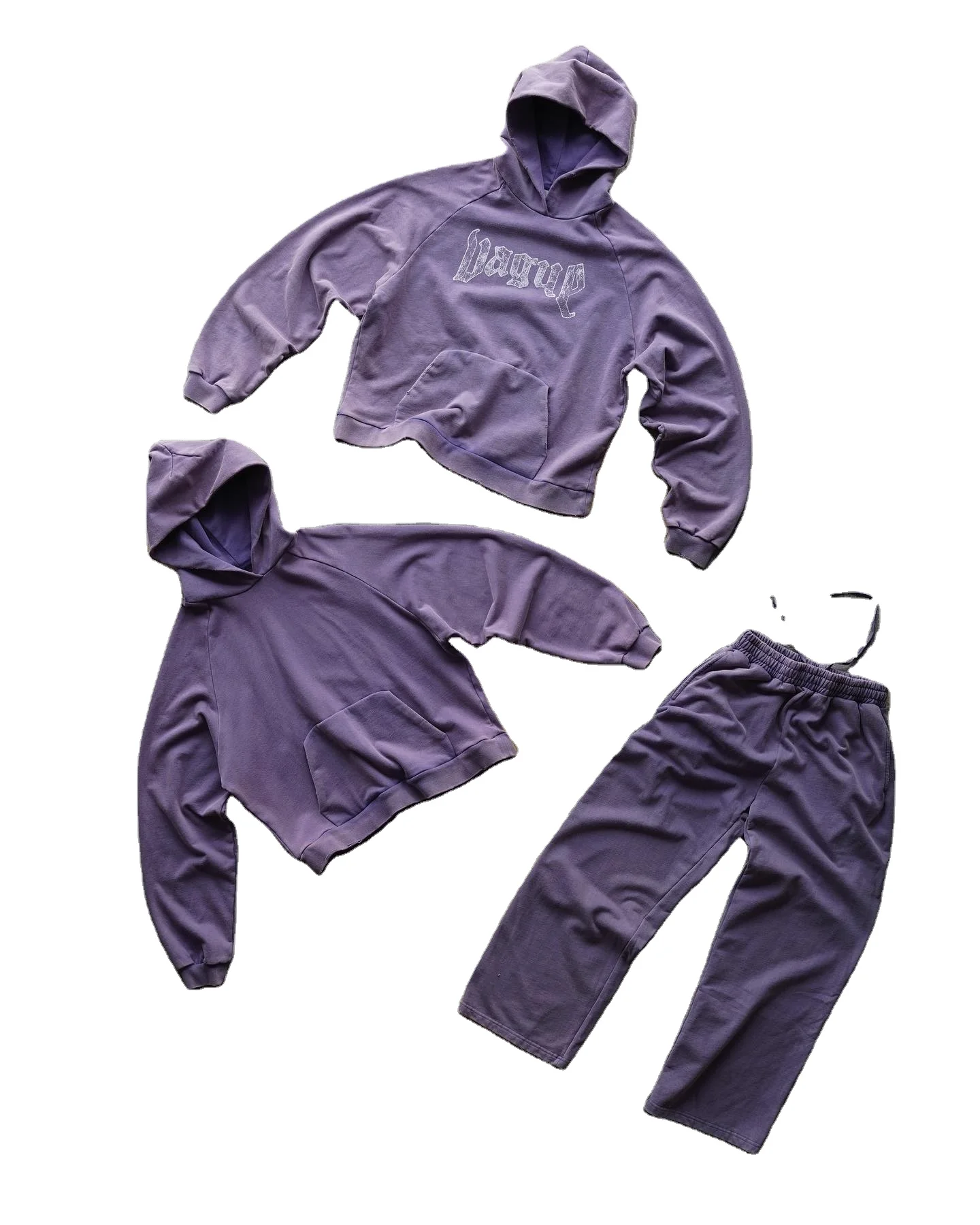Salati Custom Manufacturer Jogger Flared Sweatpants and Hoodie Sets Baggy Oversized Puff Print Acid Wash Sweatsuit Tracksuit Men