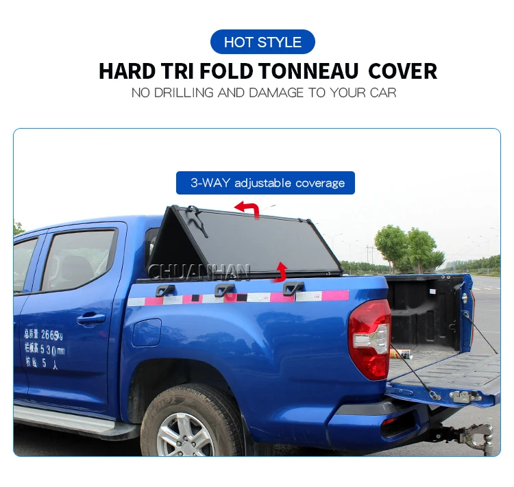 Pickup Truck Cover Tri Folding Pickup Hard Tonneau Cover For 2018 Chevy
