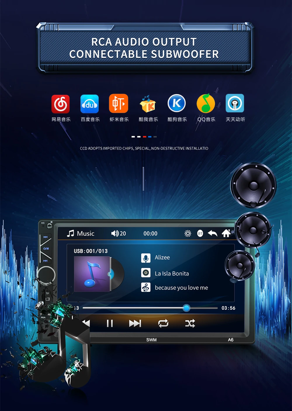 Bestree auto electronics USB charging 7 inch double din car stereo mp5 player auto stereo audio radio music player