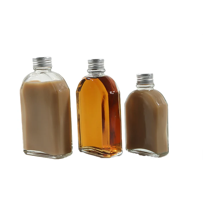 Empty  200 ml   Flat Flask Glass Bottle for Cold Brew Coffee Whisky Vodka Kombucha Liquor Water Custom logo
