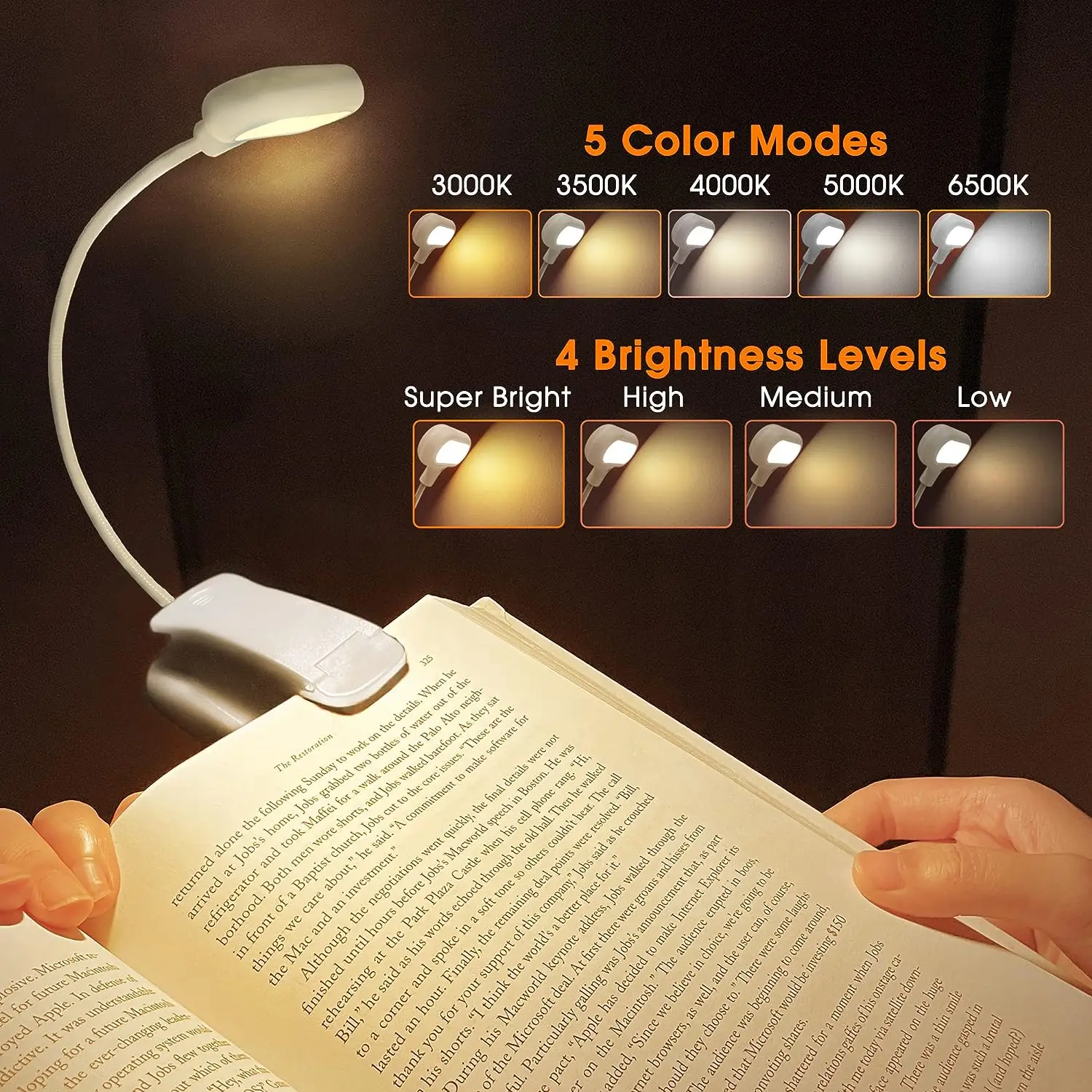 Lohas White Clip On Read Book Lamp Flexible Portable Usb Rechargeable