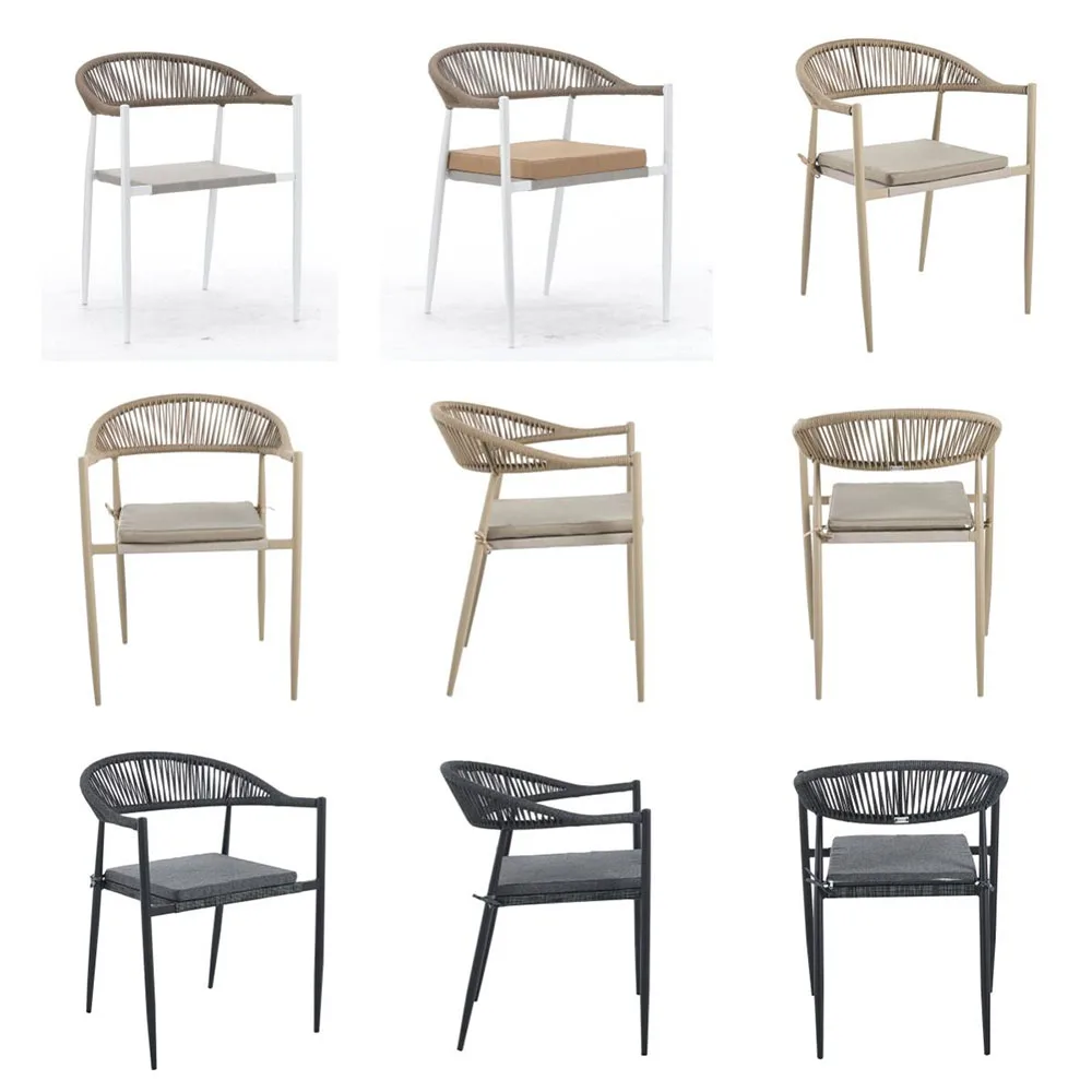 product high quality wicker rattan outdoor dining chair steel frame waterproof cushion stackable patio furniture-5