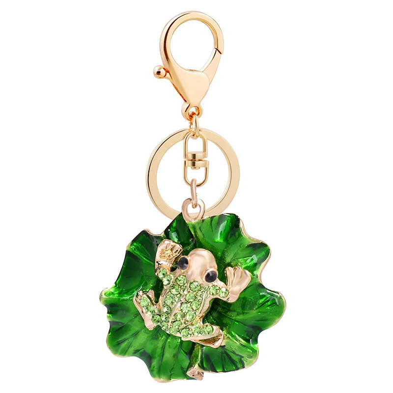 Green Color Leaf Frog Charm Keyring Holder Cartoon Crystal Animal Keychain Pendant Bag Accessories Jewelry