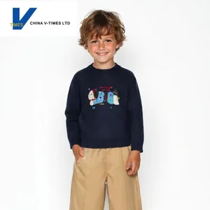 China V-Times Children's Boys 2026 Winter/Fall New Long Sleeve Knitted Foreign Style Cute Cartoon Embroidered Sweater