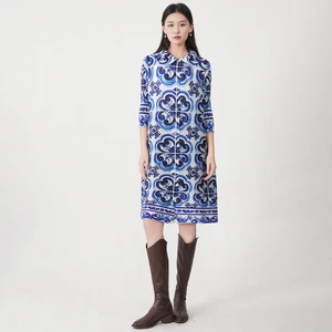 High Quality Women's Elegant Dress Design Casual Cardigan Shirt Dress Plus Size Loose Pleated Printed Dress Factory Direct Sales