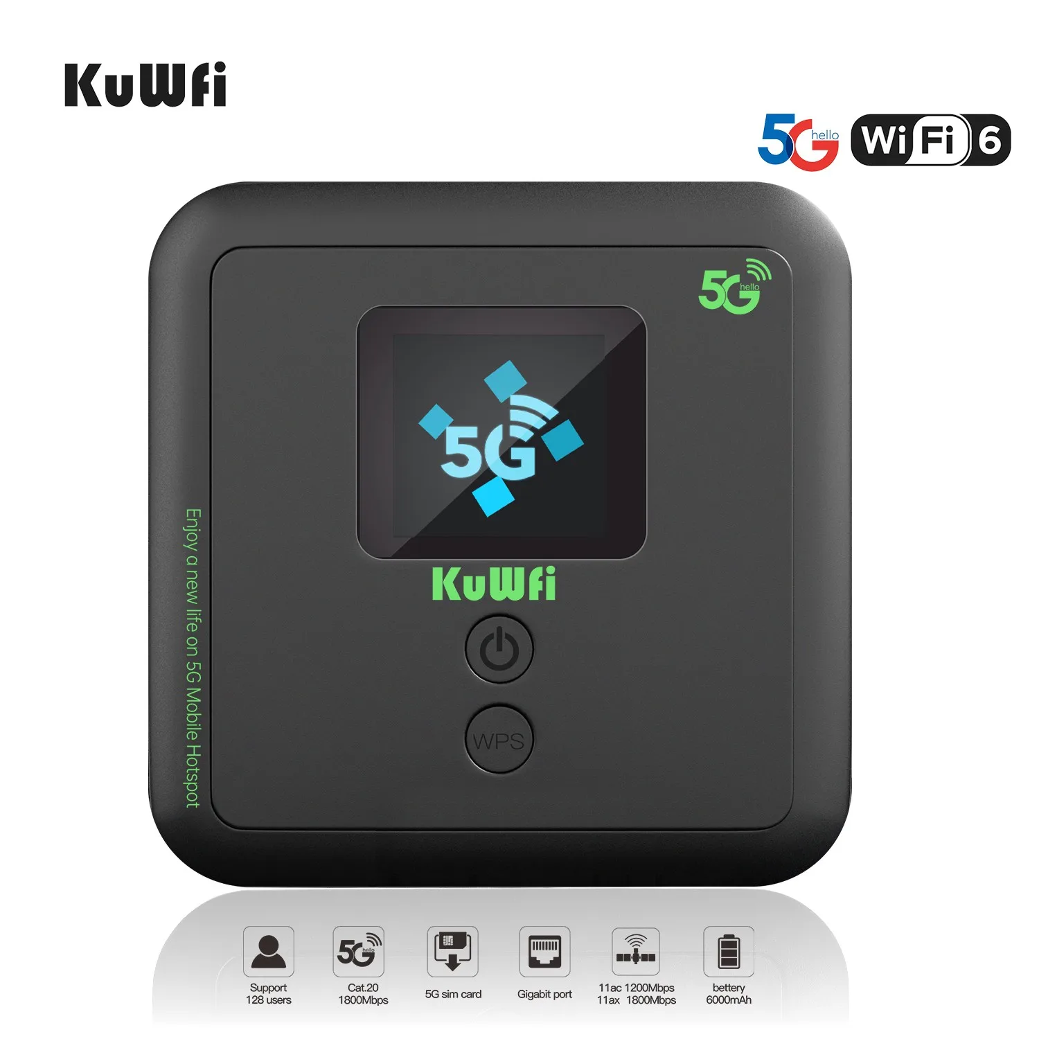 5G Mobile Hotspot Router – Portable WiFi Modem, 6100mAh Battery, SIM Card Slot, Supports 16 Devices, IP67 Rated