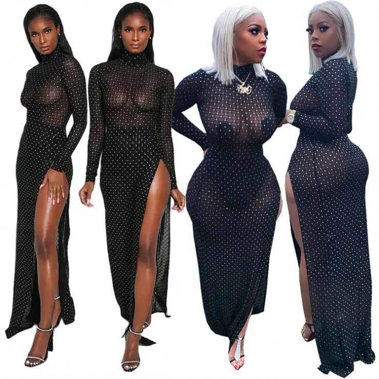 mesh turtleneck dress